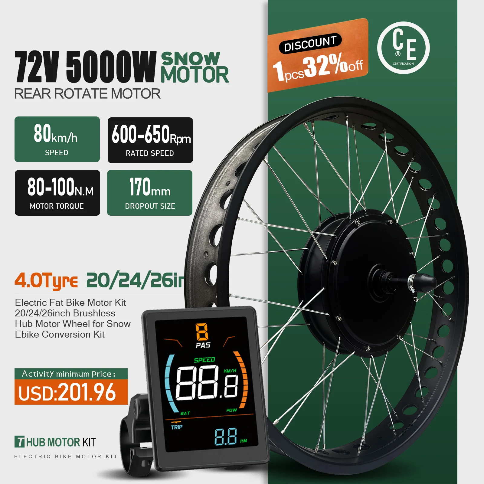 AliExpress KUNTENG E-BIKE 72V 5000W Electric Bike Conversion Kit 20/24/26inch 4.0 Tire Rear Brushless Non-gear Hub Motor Wheel for Fat tire Bike Motor kit
