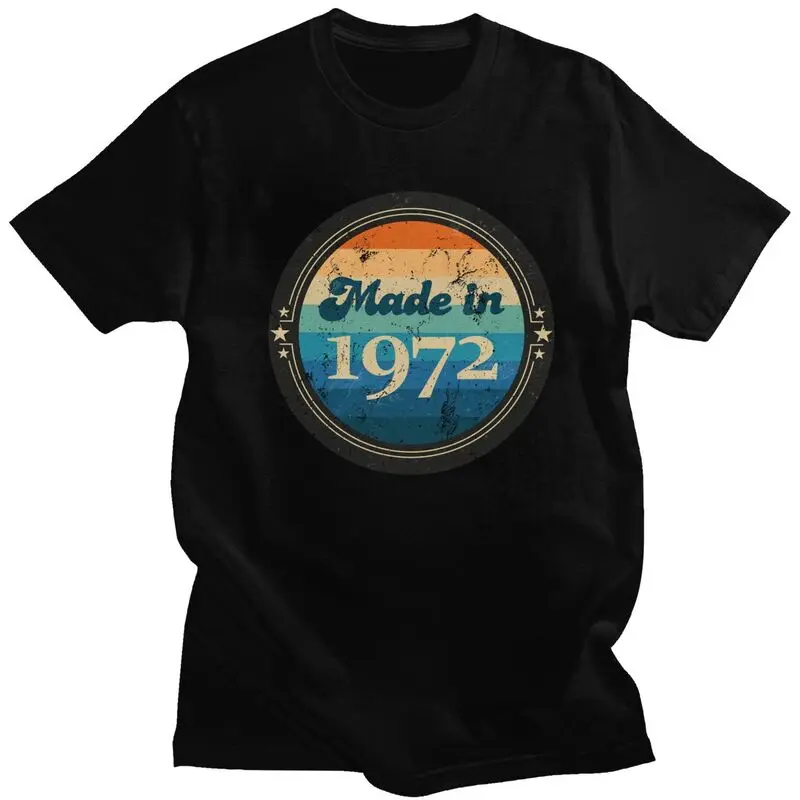 Custom Vintage Made In 1972 T Shirt Men Short-Sleeve 50th Birthday T-shirts Printed Tee 100% Cotton Regular Fit Tshirt Gift