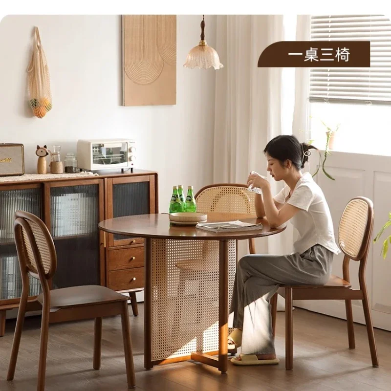 Middle Ancient Style Backrest Dining Chair,Solid Wood Rattan Chair,French Makeup Stool,Vintage Homestay Restaurant Rattan Chair