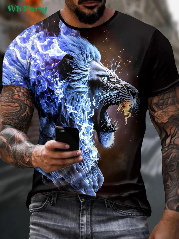 

Мужская футболка Lion с 3D графикой, летняя уличная мужская футболка с коротким рукавом, повседневная мужская футболка с изображением льва, новая дышащая мужская одежда