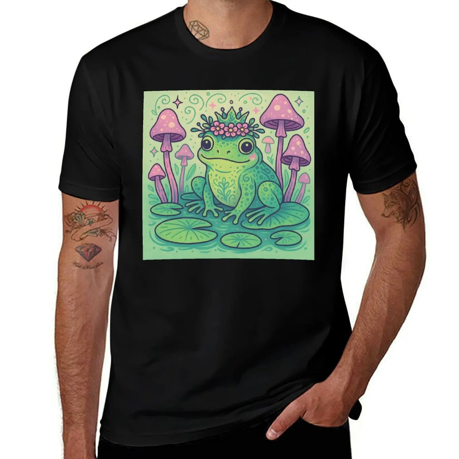 

Frogcore Floral Crown on Lily Pad T-Shirt man t shirt vintage graphic tee custom t-shirts mens fashion