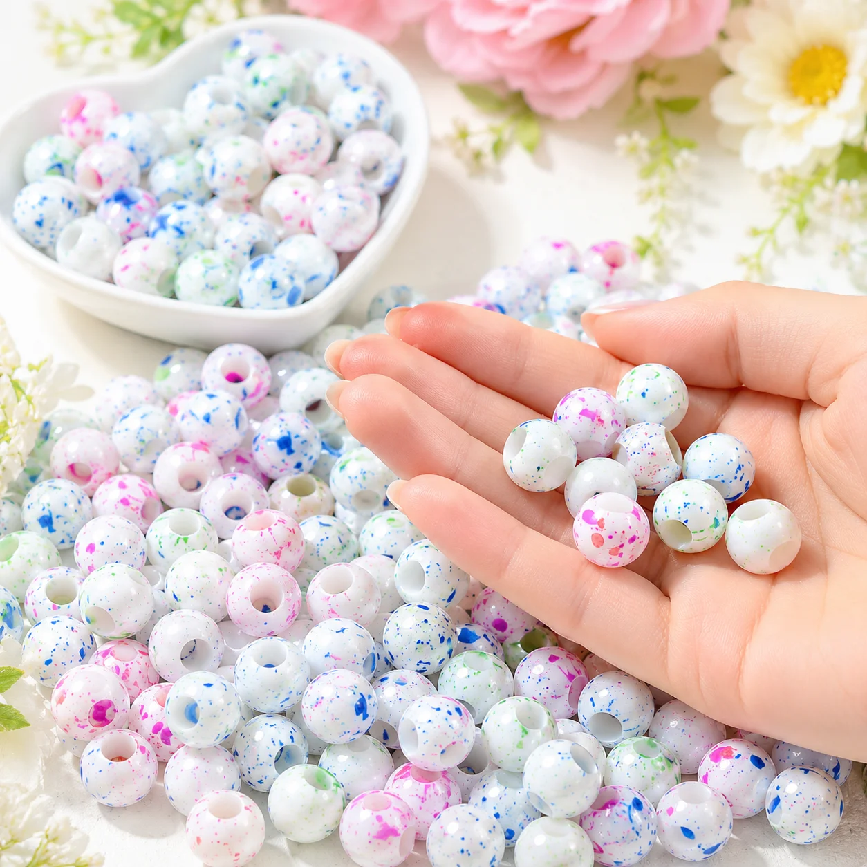 iYOE 30/50pcs 8x10mm Acrylic Confetti Bead Multicolor Sprinkle Print Spacer Bead for DIY Jewelry Making Spring Summer Crafts