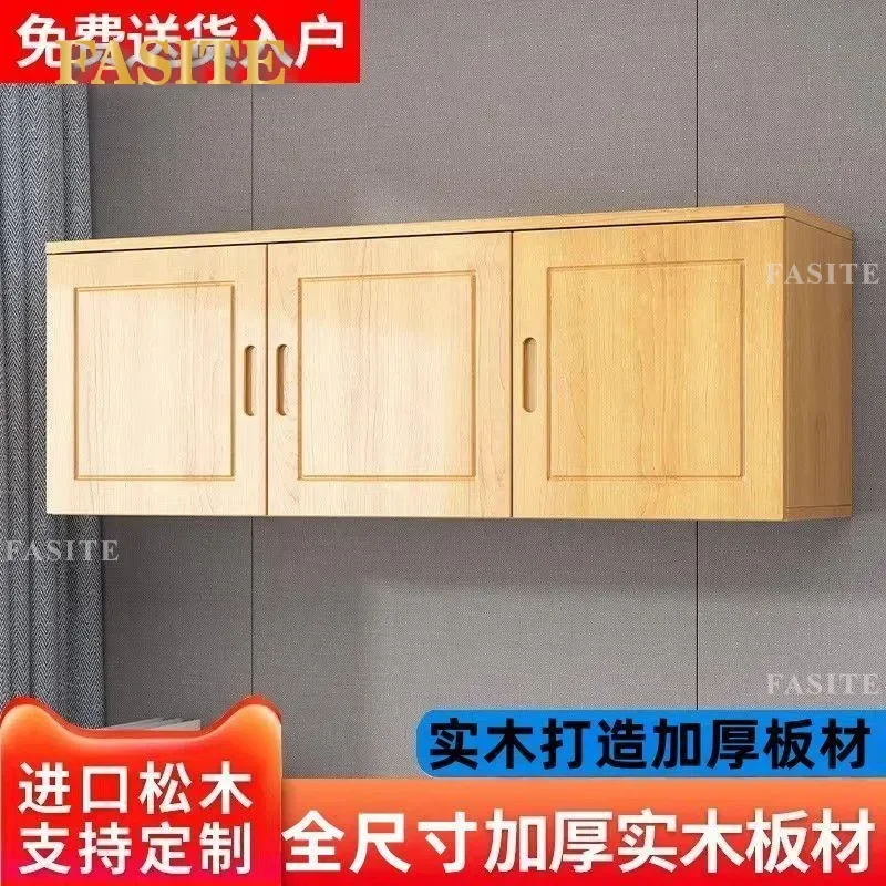 For Solid Wood Wall Mounted Hanging Cabinet Kitchen Bedroom Wardrobe Top Storage Locker Simple Space Saving Home Organization