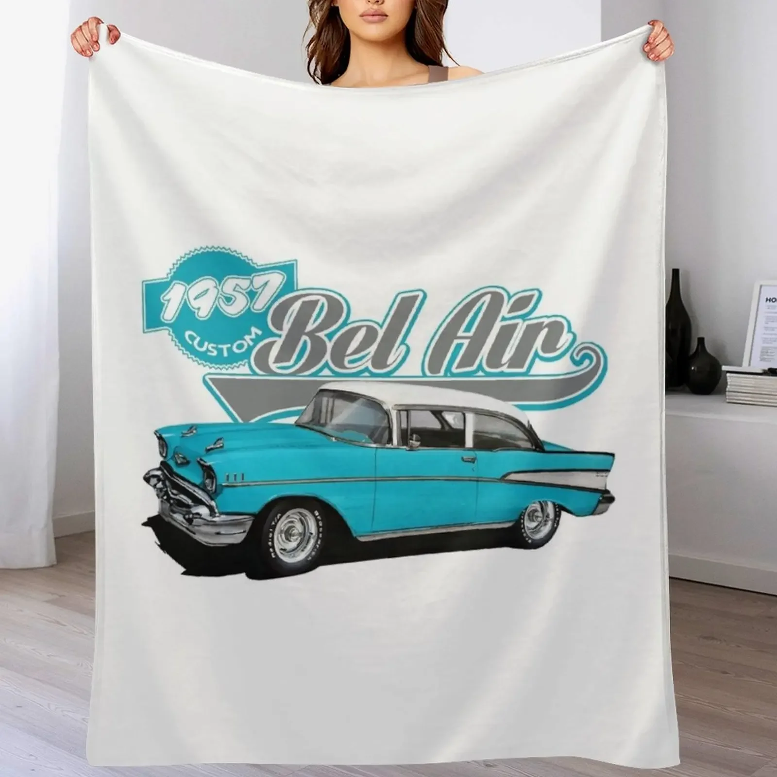 Light Blue 1957 Hardtop Throw Blanket For Decorative Sofa Cute Plaid christmas gifts Blankets