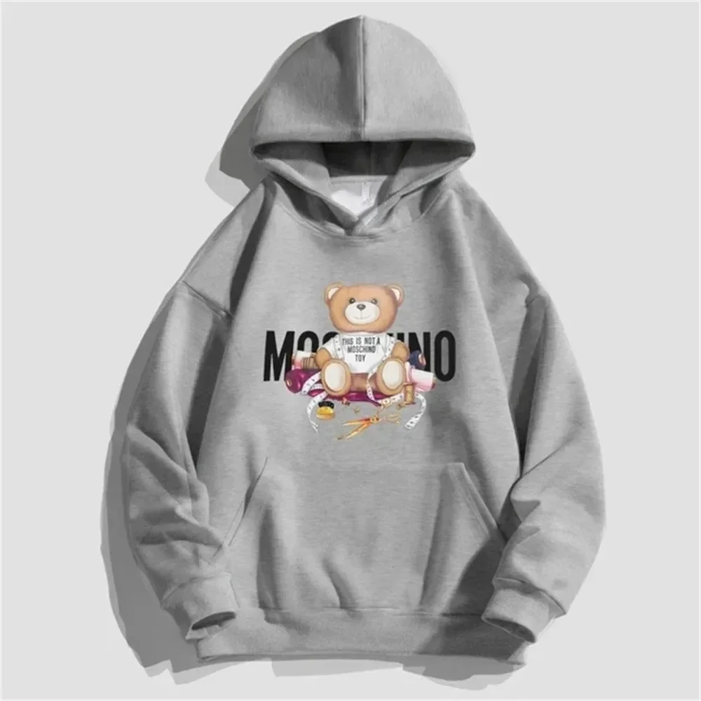 Hot Sale Women Hoodies Cute Brand Bear Print Men Pullover Hooded Sweat Shirts Joggers Long Sleeve Luxury Fleece Sweatshirt Tops