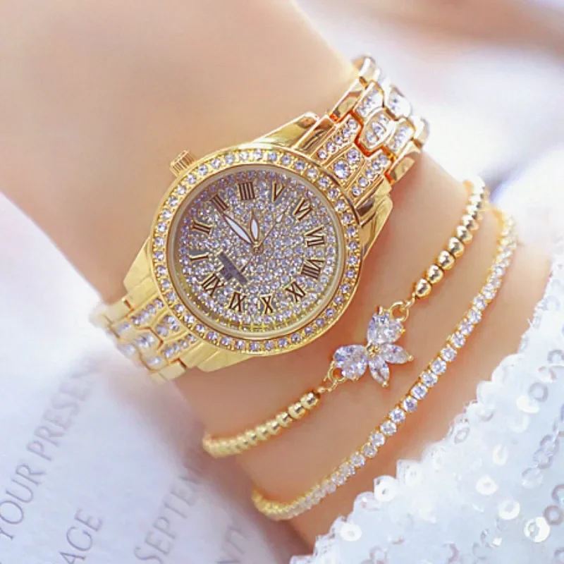 Reloj con diamantes de imitación para mujer, pulsera de plata, de acero inoxidable, joyería de lujo