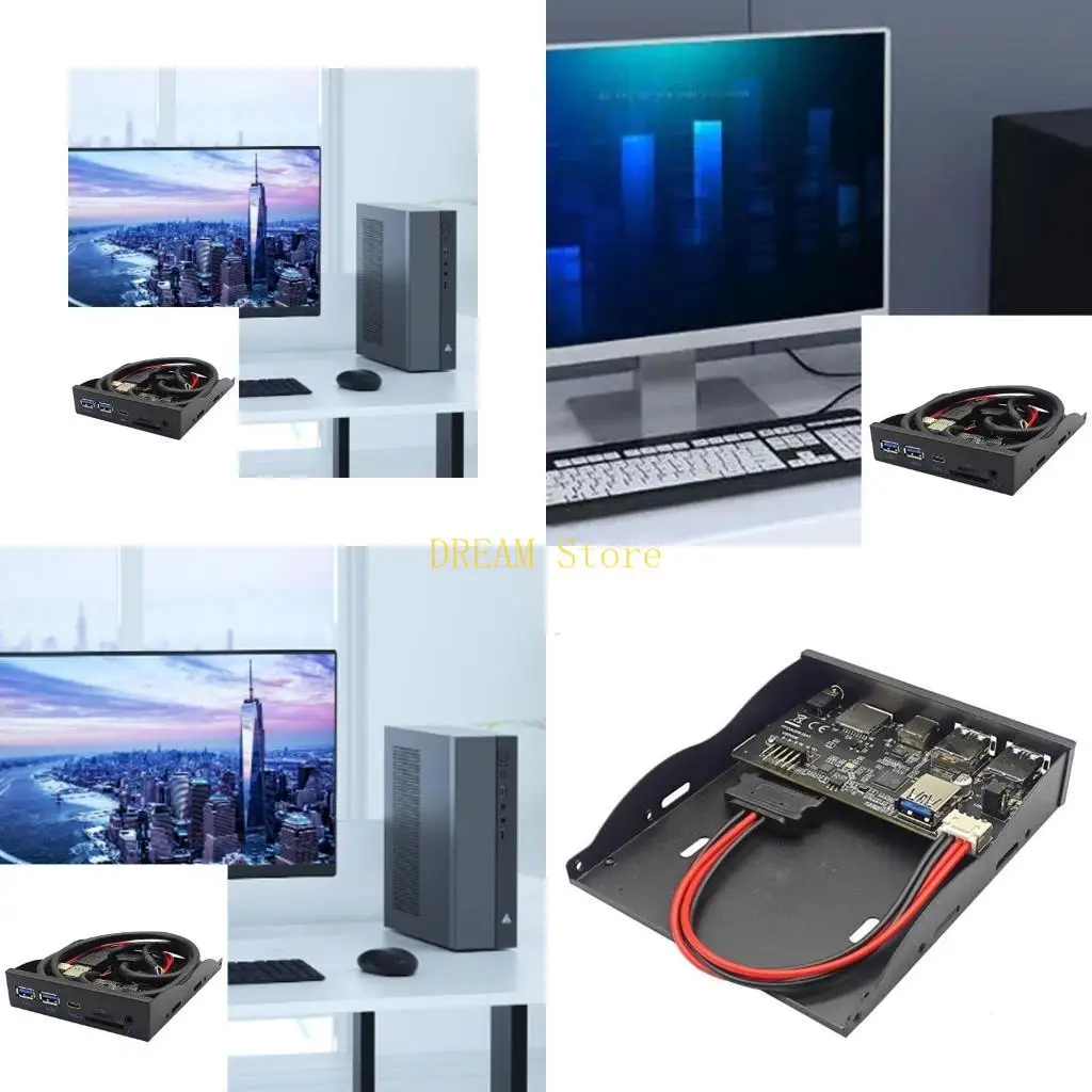 

3,5-дюймовые разветвители 19-контактный порт TypeC 3,5-мм разъемы для наушников Расширение передней панели полка для компьютера