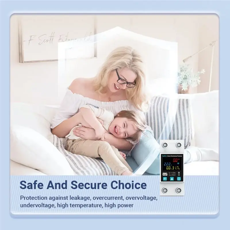 AT82-Zigbee TUYA Smart Life 2P/63A Circuit Breaker Earth Leakage Over Under Voltage Protection Protector Relay Energy Meter