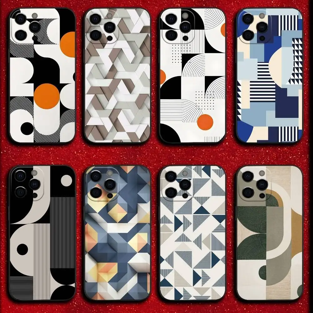 

geometric art pattern Phone Case For iPhone 16,15,14,13,12,11,Pro,XS,Max,XR,Plus,E,Mini Shockproof Black Cover