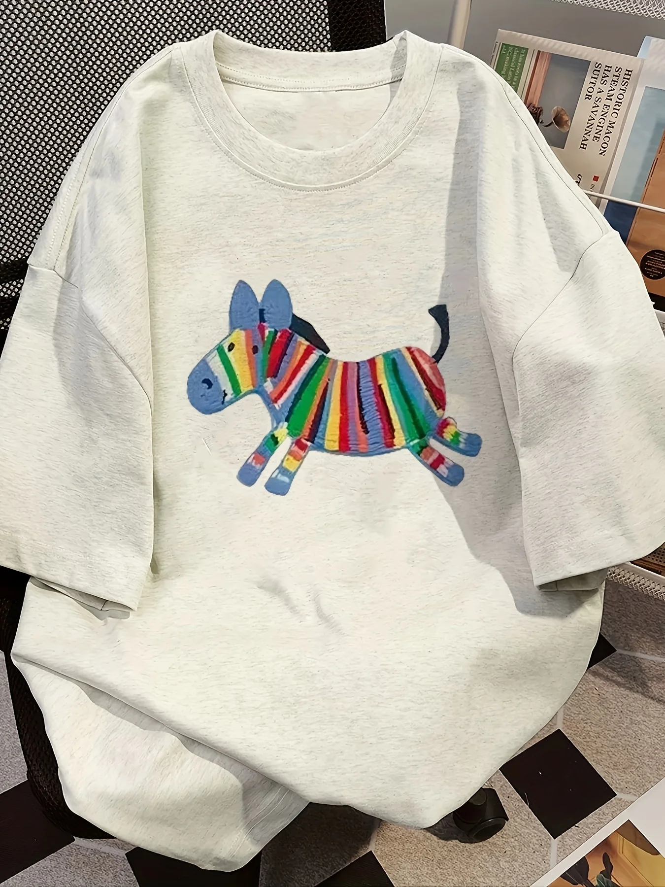 Übergroßes Damen-T-Shirt, Sommermode, gezogen, bedruckt, lässig, kurzärmelig, Pullover, bequem, Übergröße, T-Shirt, trendiges Outfit