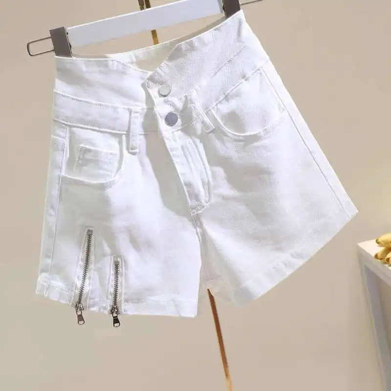 

White denim shorts women's thin summer thin 2022 new high-waisted thin loose wide-leg A-line hot pants streetwear women