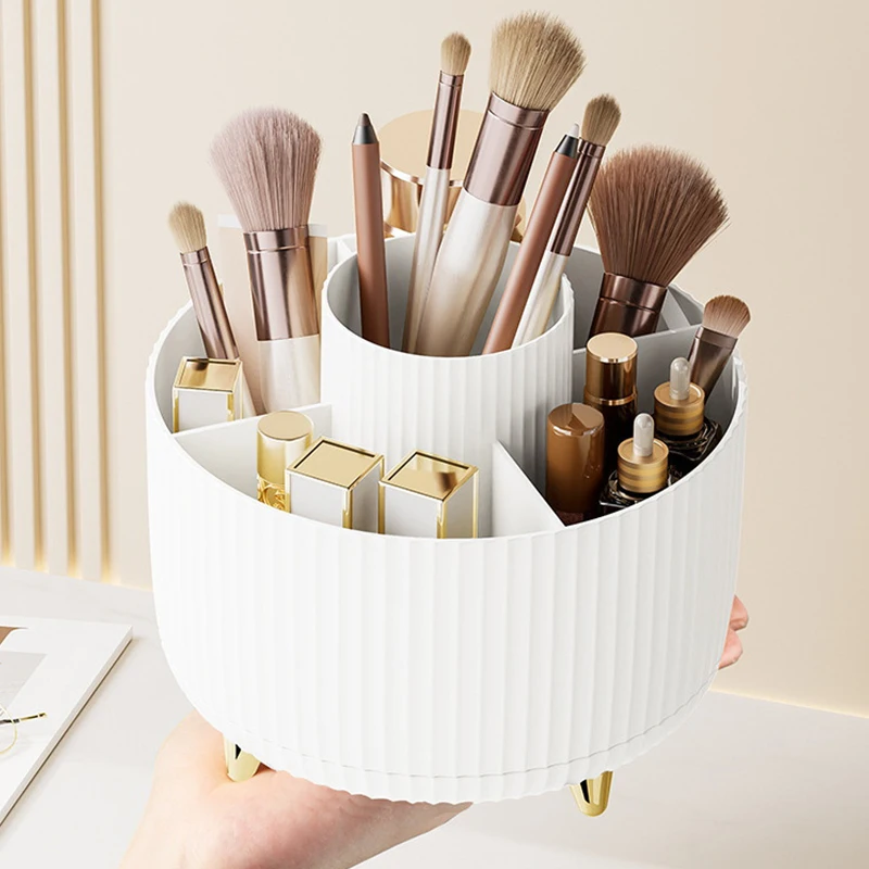 360° Rotating Makeup Tool Storage Box Desktop Organizer Cosmetic Brushes Holder Lipstick Eyebrow Pencil Holder Jewelry Container