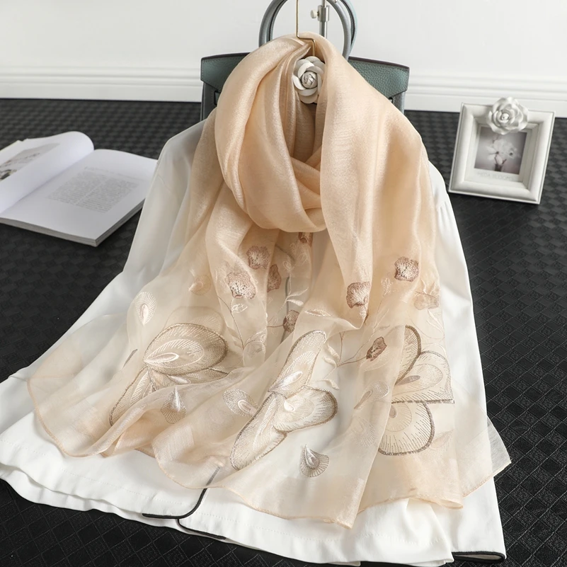 

2022 Autumn And Winter New Silk Wool Embroidered Silk Scarf Women's Long Shawl Korean Version Fashion Ins Style Scarf