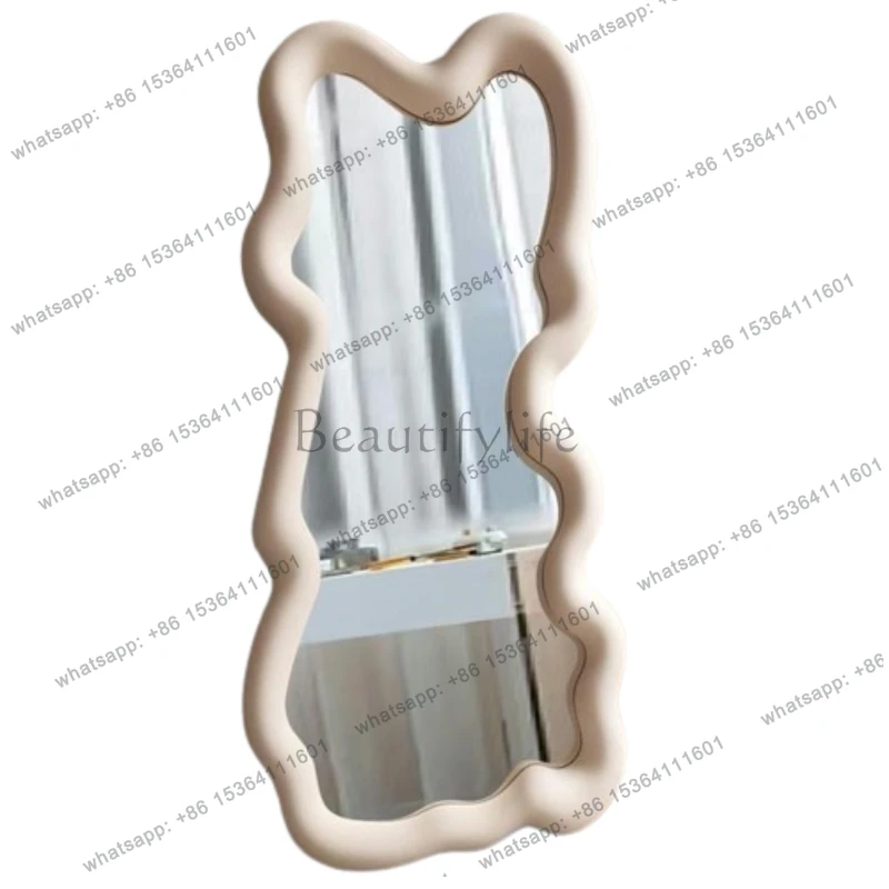 

Asymmetrical Frame Mirror Abnormity Design Modern Minimalist Cream Mirror Wavy Aesthetic Dressing Spiegels Wand Home Decorations