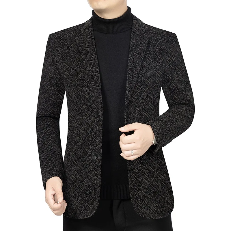 Autumn Winter New Fleece Lined Thick Men's Suit Jacket High End Casual Blazer for Men  traje americana hombre FS-262