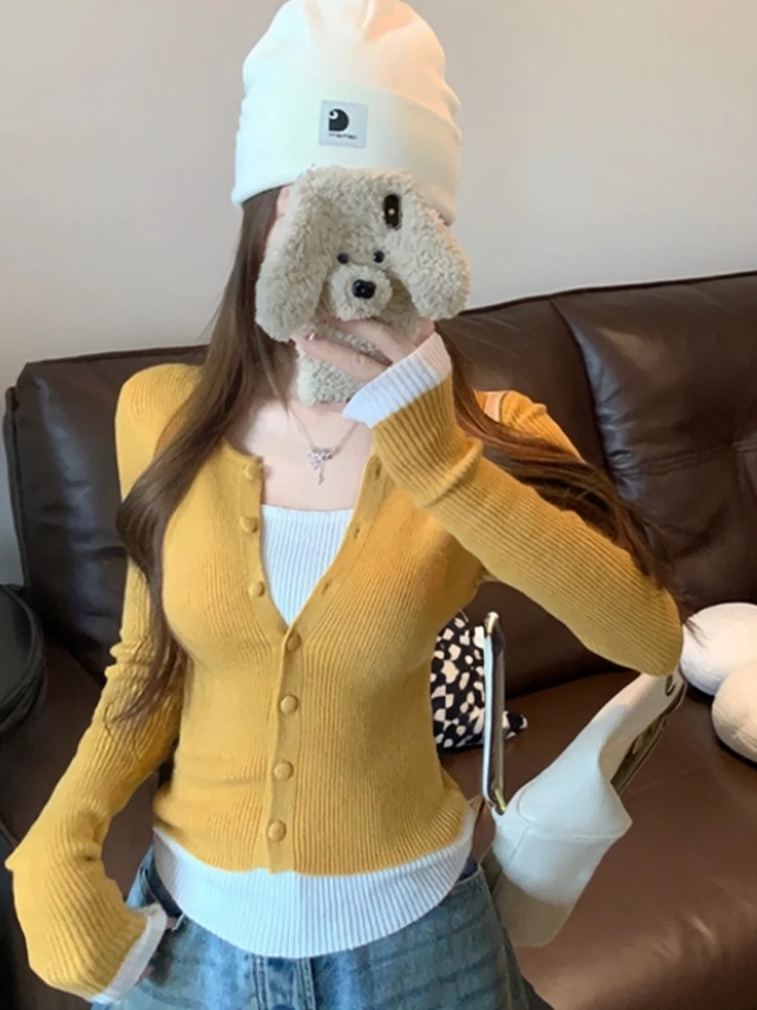 

Korean Style Long Sleeve Knitted Sweater Women's Slim Fit Color Block Design Winter Fashionable Versatile Top Skin Friendly B...