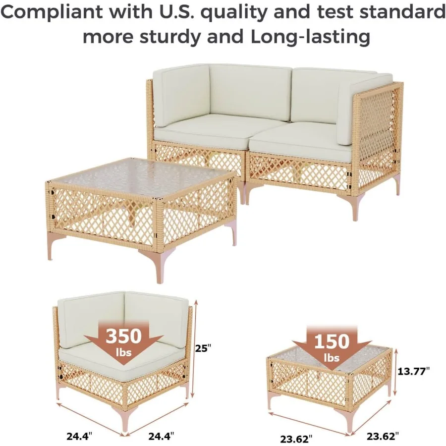 مجموعة أثاث الفناء الخارجي مجموعة مقطعية خارجية من الخيزران أريكة مقطعية للمحادثة في فناء بوهو مع جلا مقسى كبير #3