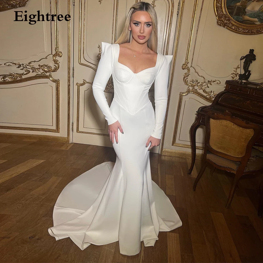 

Eightree Sexy Mermaid Satin Wedding Dresses Long Sleeves Bridal Gowns Arabic Sweetheart Brides Dress Custom Made Robe De Mariee