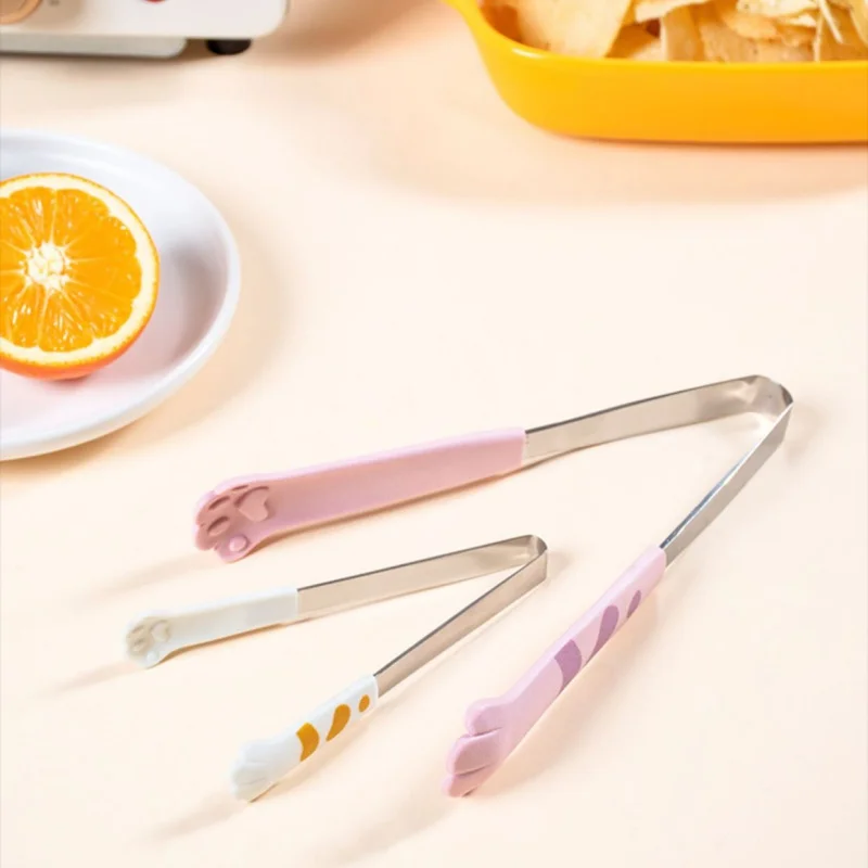 Cat Paw Shape Food Tongs Cute Cartoon Meal Tongs Stainless Steel Barbecue Tongs Ice Clip Sandwich Baking Clip Kitchen Gadgets