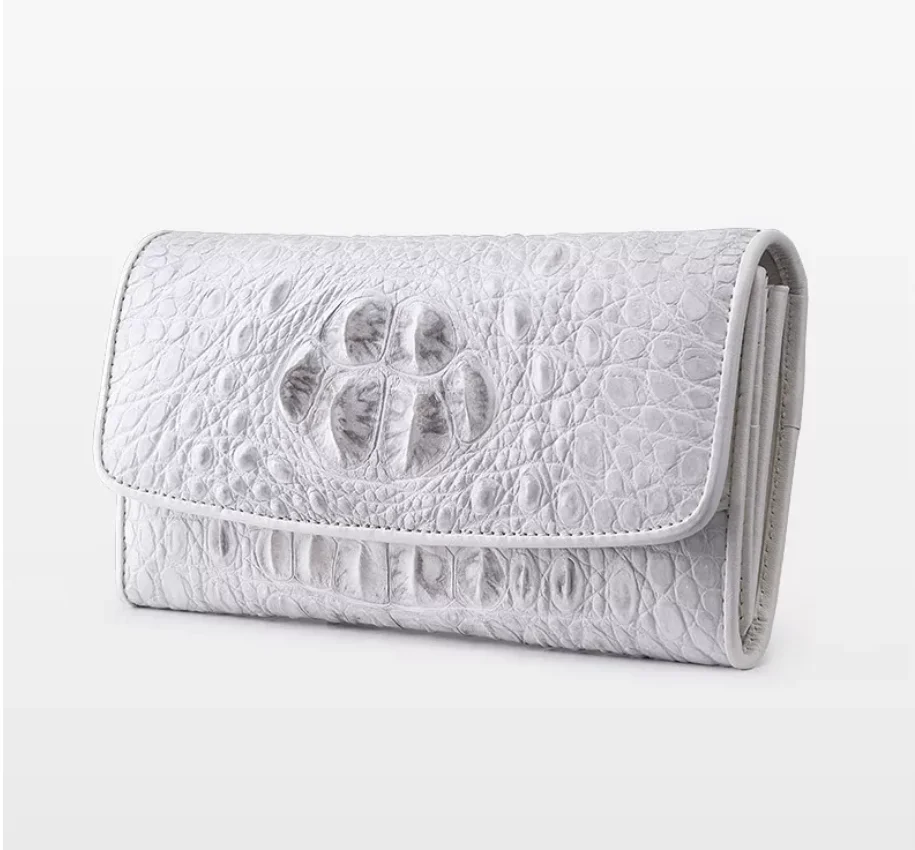 Himalaya White color High End Quality 100% Genuine crocodile skin women wallets purse bank credit card holder long size