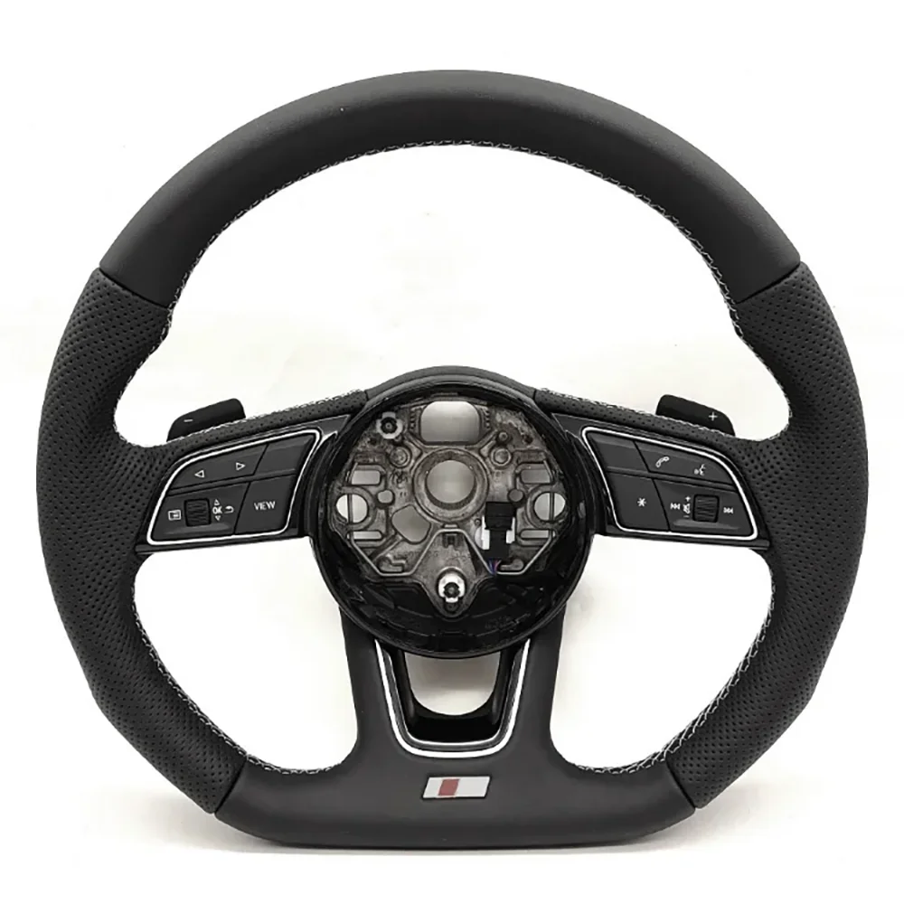 For Audi A3 8Y A4 B9 Perforated Leather White Stitching RS/S Logo Steering Wheel With Key Button Frame Assembly