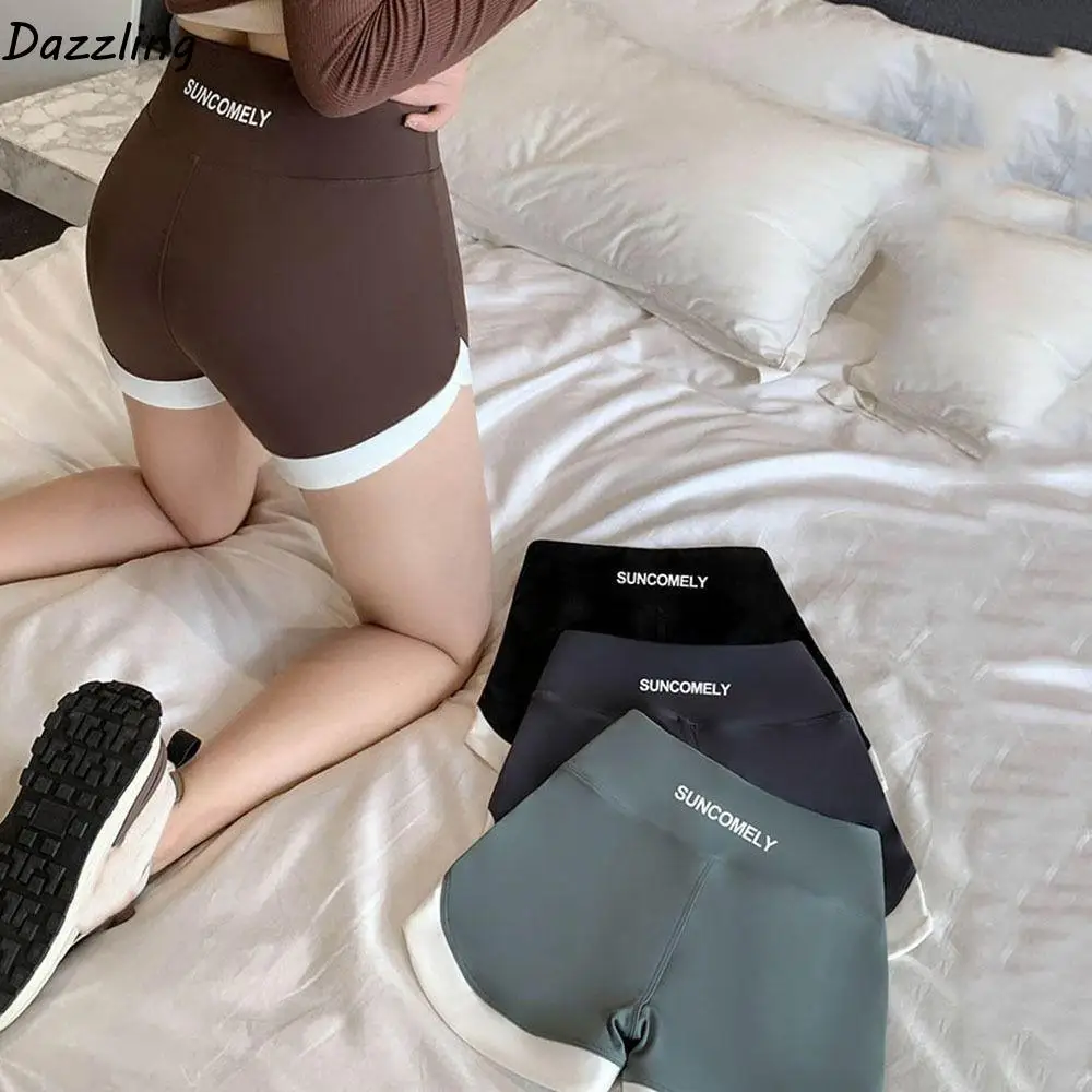 사이클링 여성을위한 원활한 눈부심 방지 얼음 실크 스포츠 비 컬링 여성 간략한 대비 색상 안전 짧은 바지 복서 반바지