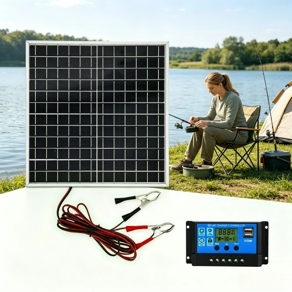 12W High Efficiency Monocrystalline Solar Panel Aluminum Frame Full Kit 12V Digital Solar Charge Controller Off Grid Power Pack