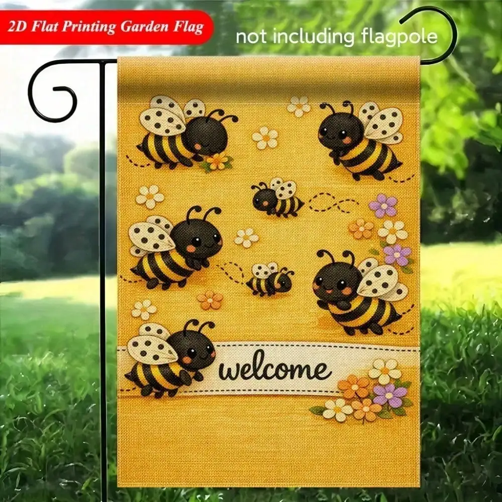 Garden Flag Sweet Bees And Flower Garden Flag - Double-Sided Printed Linen Outdoor Decor For Home And Garden, Holiday Decoration