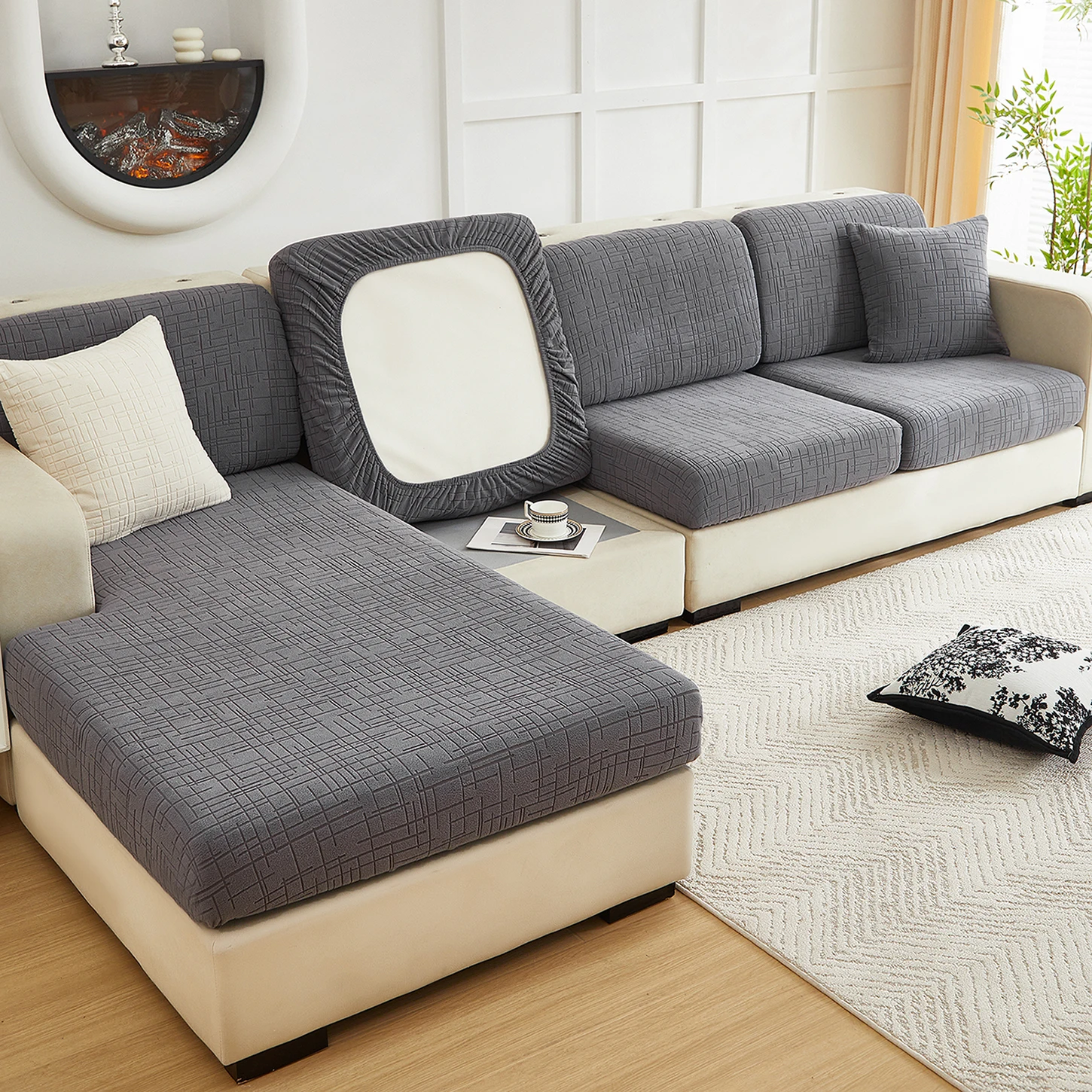 

1pc Jacquard Stretch Sofa Cushion Cover Elastic Fit Soft Washable Sofa Slipcover for Living Room Couch Cushion Cover Home Decor