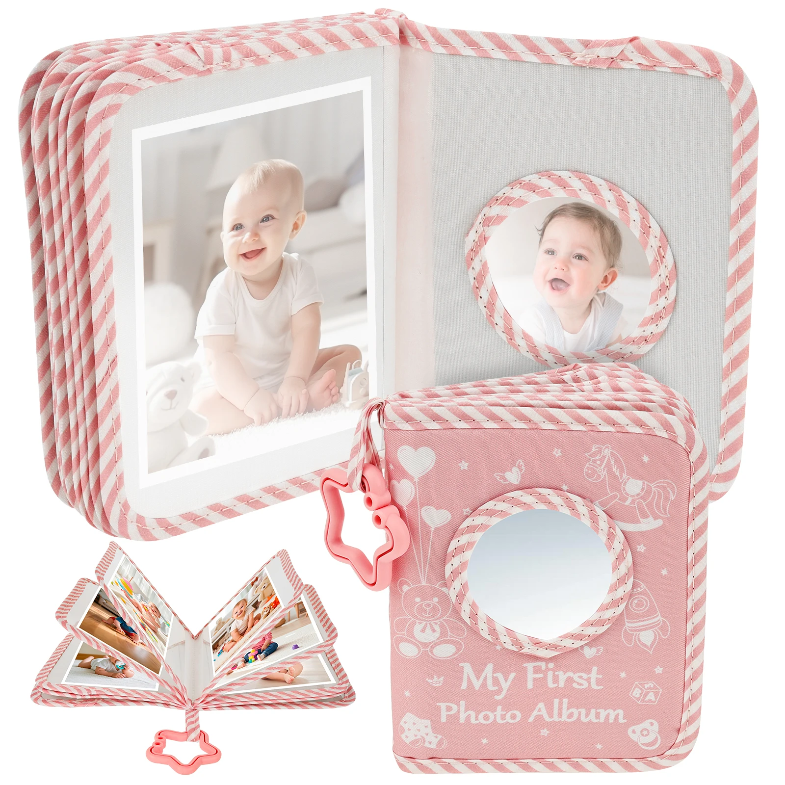 Baby-Fotoalbum mit Haken, Spiegel, Fotoalbum für Neugeborene, erste Familie, für Babys, hält 17 x 4,4 Zoll, Foto-Haltung, Fotoalbum