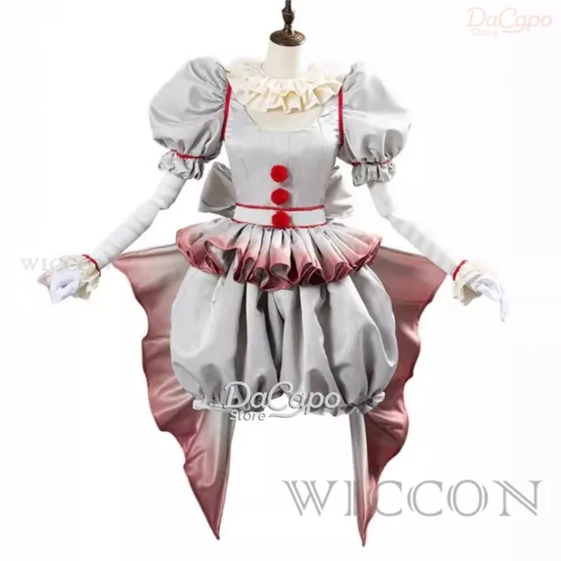 أزياء الهالوين المهرج Pennywise التأثيرية شعر مستعار Genderswap الرعب الفتيات فستان المرأة يتوهم كرنفال حفلة مخيفة مجموعة كاملة الزي #2