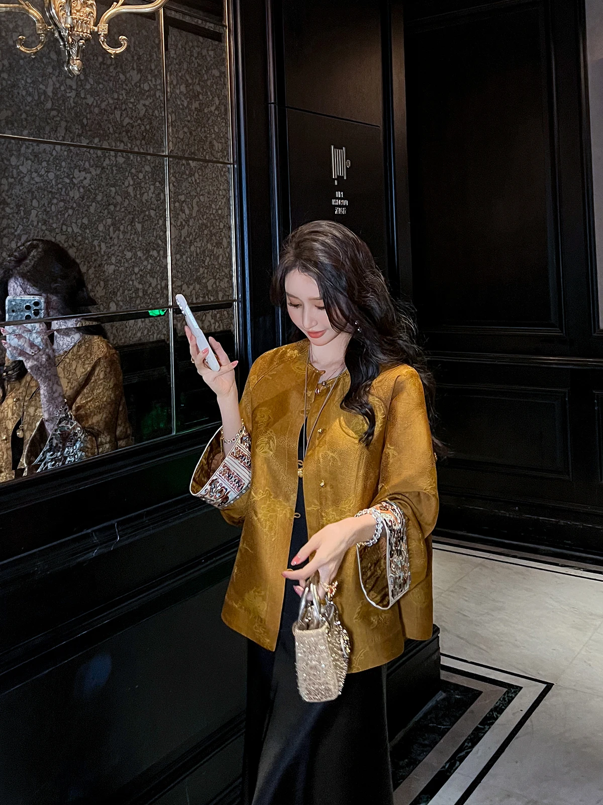 New Chinese Sle ort Silk Jaet Women's Spring Autumn High End Embroidery True Silk Open Cardigan Top