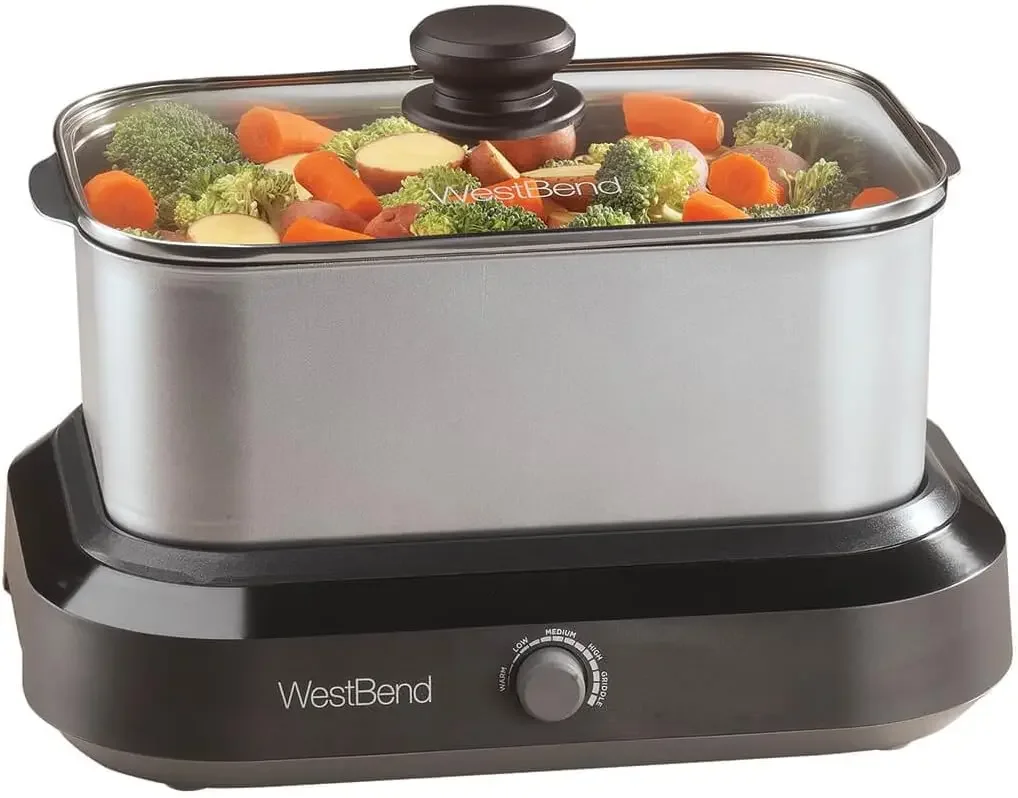 West Bend 87905 Slow Cooker Large Capacity Non-stick Vessel with Variable Temperature Control Includes Travel Lid