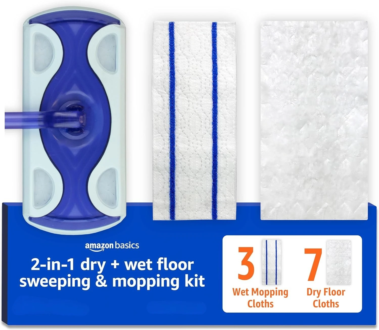 

Dry Sweeper Kit, 1 Sweeper Handle, 7 Heavy Duty Dry Floor Cloths, 3 Wet Floor Cloths, Pack of 1