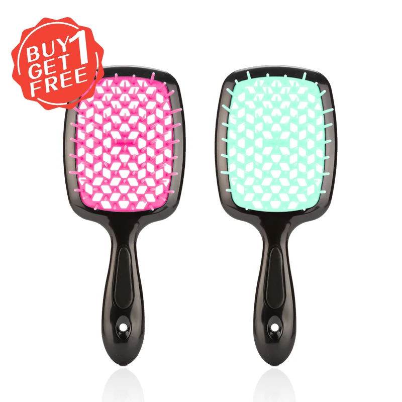 2pcs/set Detangling Hair Brush Scalp Massage Comb Anti-static Hollow Out Hair Brush for Wet or Dry Hair