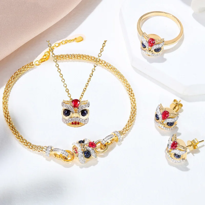 مجوهرات Foydjew على الطراز الصيني الجديد: حيوانات سحرية صينية، أسود راقص، خواتم، أساور، أقراط، قلادات، قلادات، رجالية #1