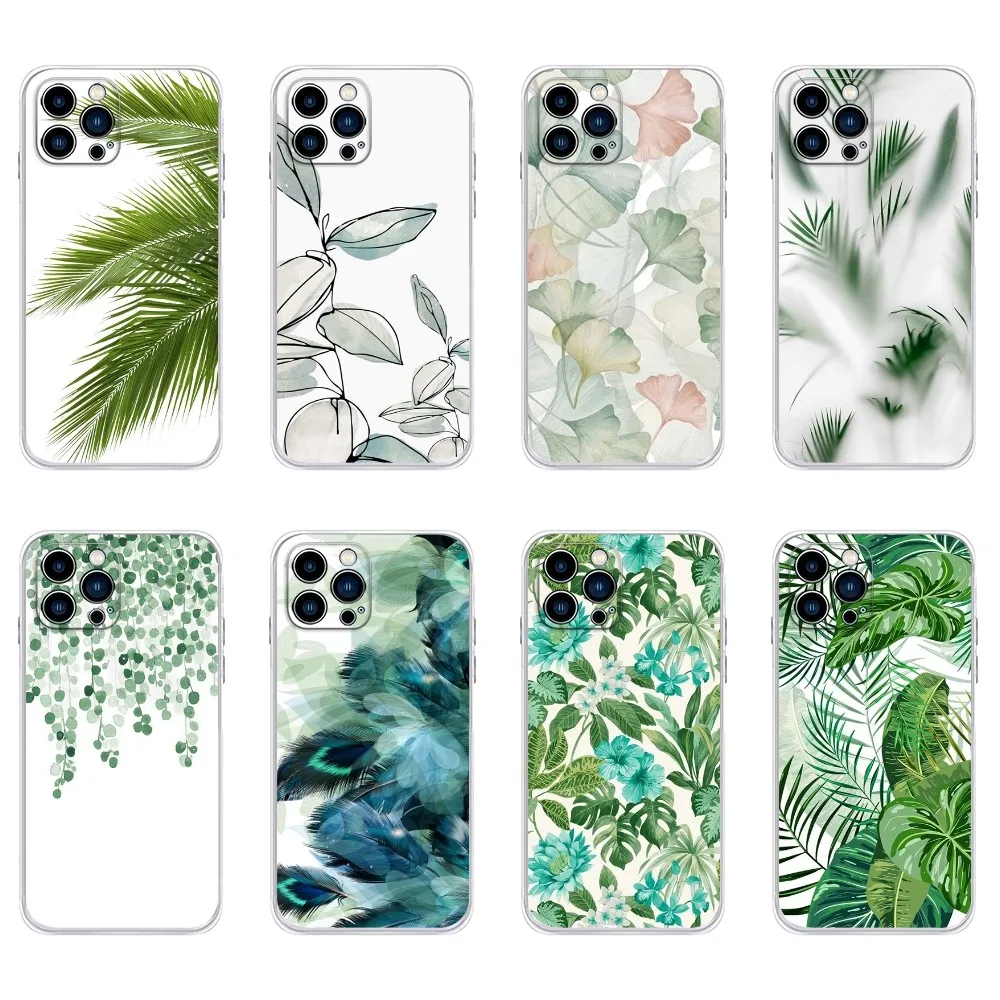 

Palm tree Leaves Plant Flower Phone Case For IPhone 15,14,13,11,12 Pro Max Mini X XR XS 7,8 Plus SE Transparent Cover