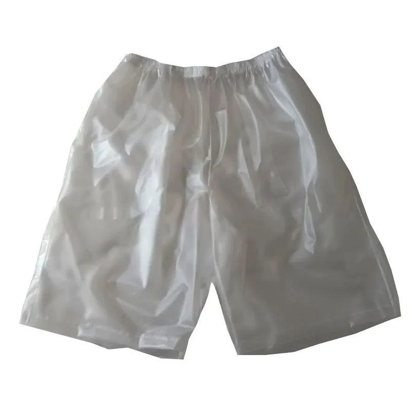 PVC مثير متجمد شبه البلاستيك الشفاف السراويل قصيرة الأكمام البلوز جولة الرقبة تي شيرت الرياضة ABDL للماء للجنسين زي