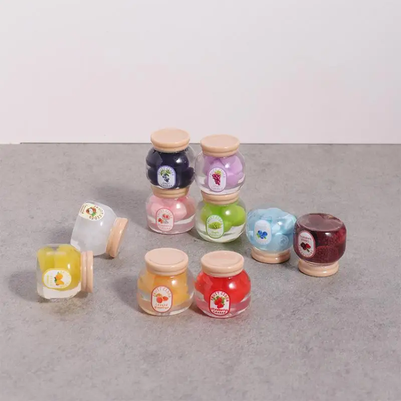 5 Stück Miniatur-Simulationsfrüchte, Bonbons, Konserven, Marmeladen-Modell, Küchendekoration, Puppenhaus-Zubehör, Spielzeug