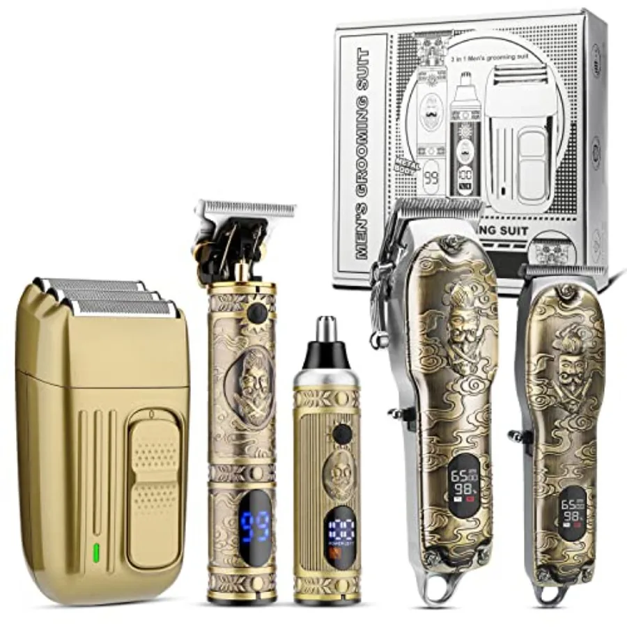 

Men's Grooming Kit Professional Hair Clippers and Shaver with Electric Razor and Nose Trimmer Set Black Cordless Rechargeable I