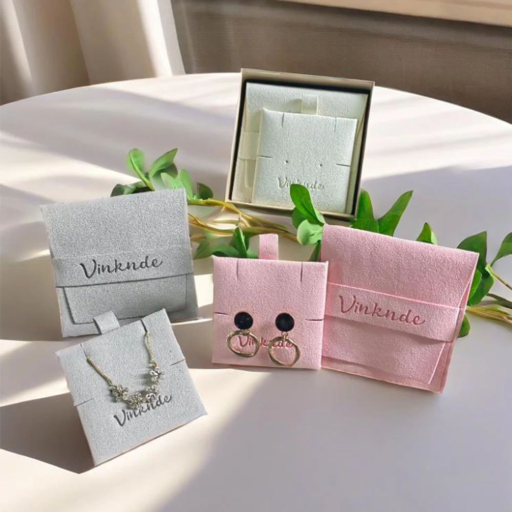 

Earrings Bracelets Packaging Bag Custom Logo Luxury Soft Microfiber Jewelry Pouches with Insert Pad Card Best Gift For Mother