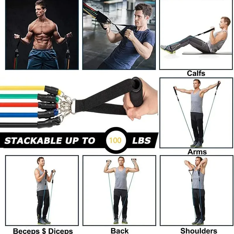 11pcs/Set Pull Rope, Resistance Bands, Portable Fitness Equipment, Ankle Strap, Chest Expander, Elastic Exercise Band