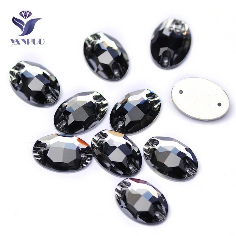 YANRUO 3210 All Sizes Black Diamond Oval Sew On Crystals And Stones Flatback Strass Rhinestone For Dresses