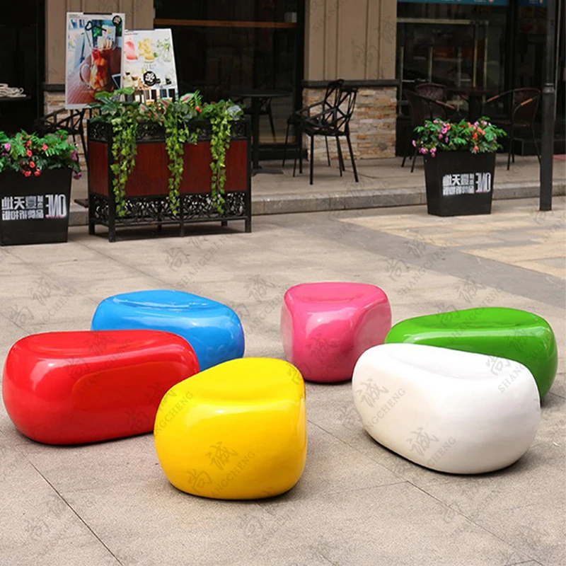 Fiberglass cobblestone shopping mall leisure seat outdoor children's rest seat custom Meichen furniture oval stool