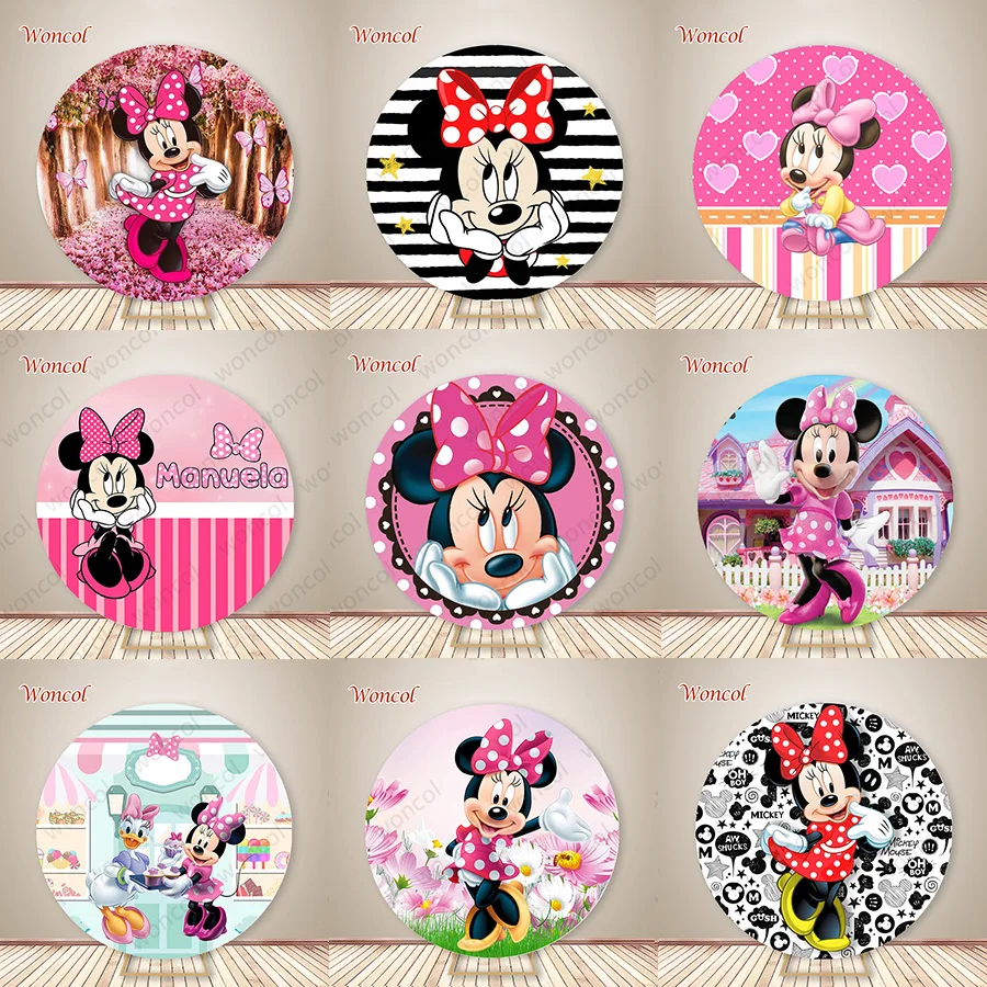 Minnie Mouse Round Backdrop Girls Birthday Baby Shower Backdrop Custom Minnie Mouse Round Cover Birthday Decorations Photo Prop