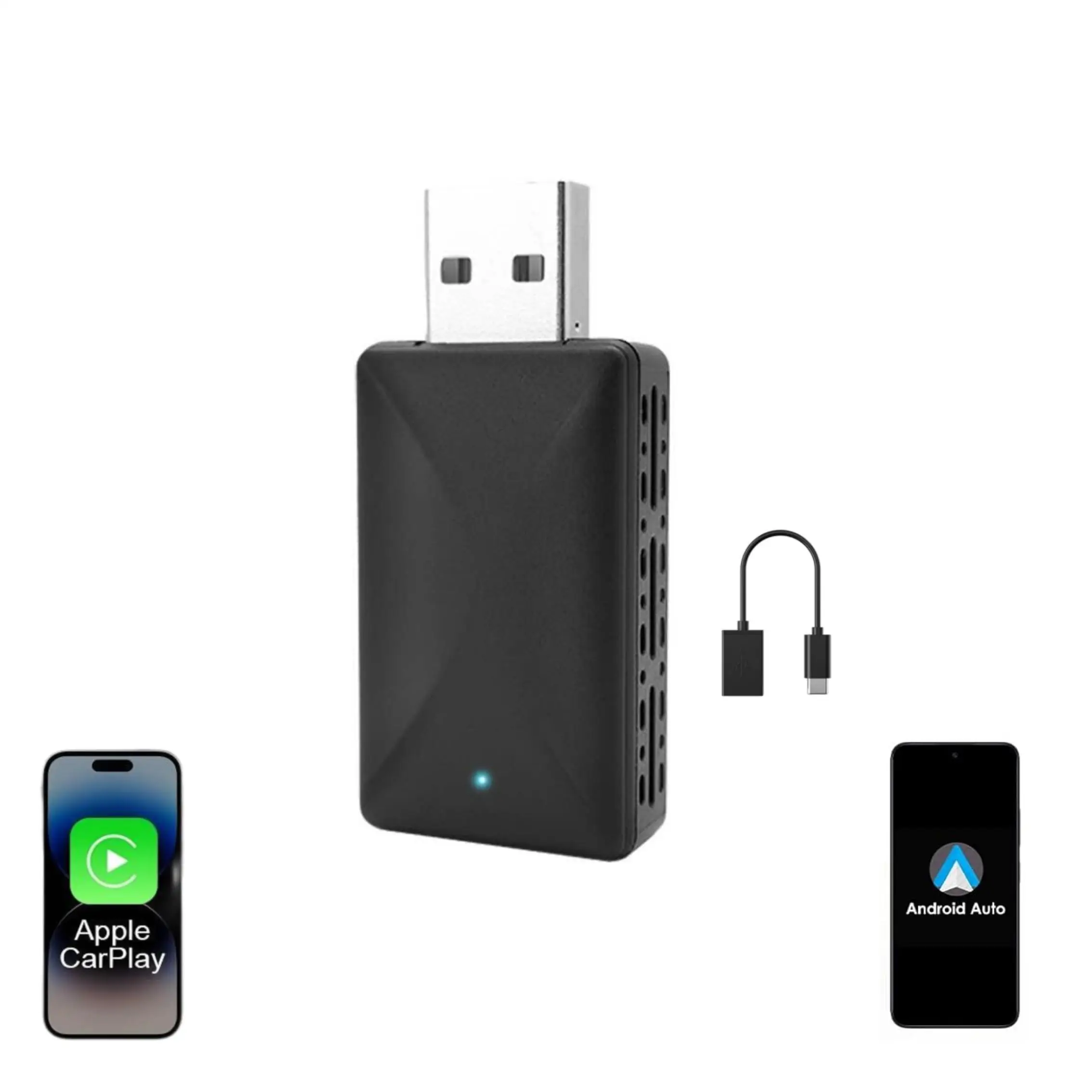 

Беспроводной адаптер Carplay для iPhone и Android Auto 2-в-1 Plug & Play Беспроводной адаптер CarPlay с низкой задержкой Сделать проводную к беспроводу