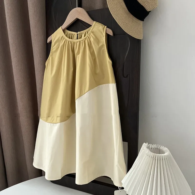 Vestidos de verano para niñas, vestido abstracto de contraste, chaleco individualizado, moda Simple para niños, ropa para bebés y niñas