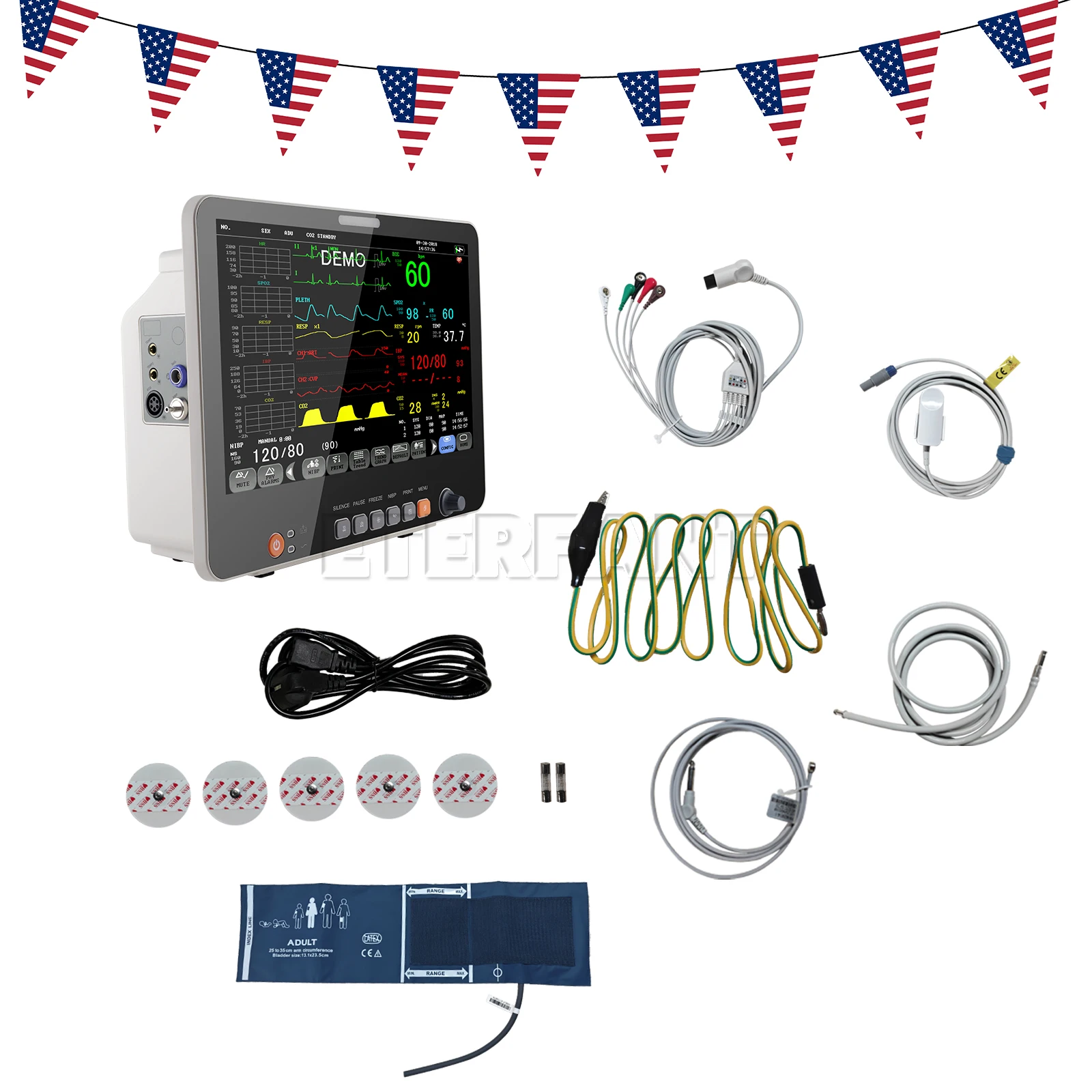 ETERFANT 15.6 بوصة مراقبة المريض ICU CCU علامة حيوية للمستشفى ECG NIBP RESP TEMP SPO2 PR 3 أوضاع العمل PM15B