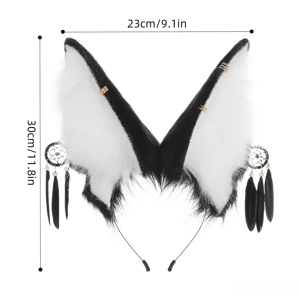 Halloween Furry Animal Ears Headband with Dream Catcher, Anubis style Simulation Fox Wolf Ears, Cosplay Accessory for Halloween