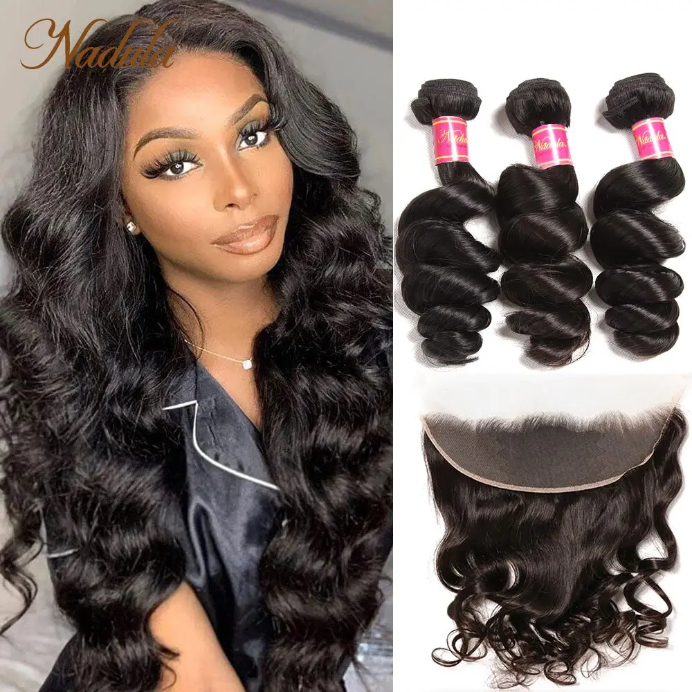 

NADULA HAIR Loose Wave Bundles With Frontal Brazilian Hair Weave Bundles With Frontal Closure Human Hair Bundles With Closure